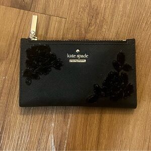 Kate Spade Morgan Small Slim Bifold Wallet - Black with velvet detail